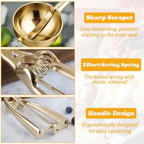 Gold Ice Cream Scoop 304 Stainless Steel Cookie Scoops for Baking