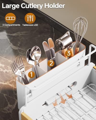 Urackify Bamboo Dish Drying Rack, White