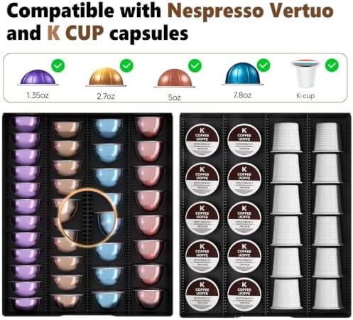 ECOLOVI Coffee Pods Drawer Organizer Compatible with Nespresso Vertuo Pods & K-Cup Pods, Holds 48 Small or 32 Large Capsules, Black