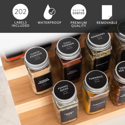 Spice Labels for Glass Jars, 202 Round Preprinted Waterproof Kitchen