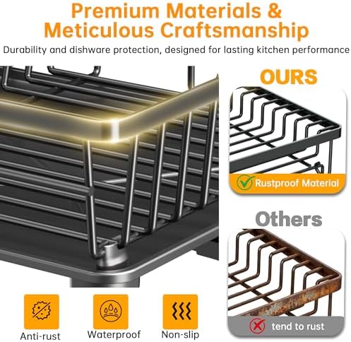2-Tier Large Detachable Dish Drying Rack, Black