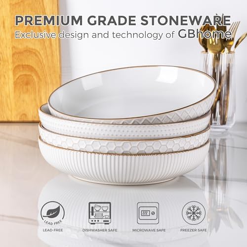 GBhome 9.5'' Large Pasta Bowls, 42 Ounce Stoneware Salad Bowls for