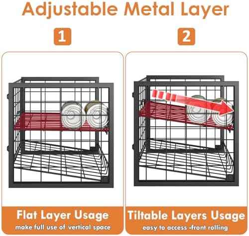 X-cosrack 2 Packs Stackable Can Rack Organizer for Pantry, 2-Tier Sturdy Adjustable Pantry Can Storage Organizer for Canned Food Can Goods, Kitchen Can Dispenser Holder for Soda Drinks Snack, Black