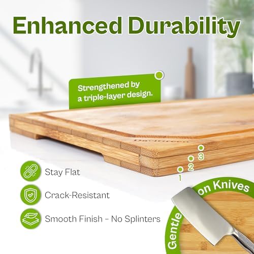 Bamboo Cutting Board Set of 3 for Kitchen, Reversible Bamboo Cutting