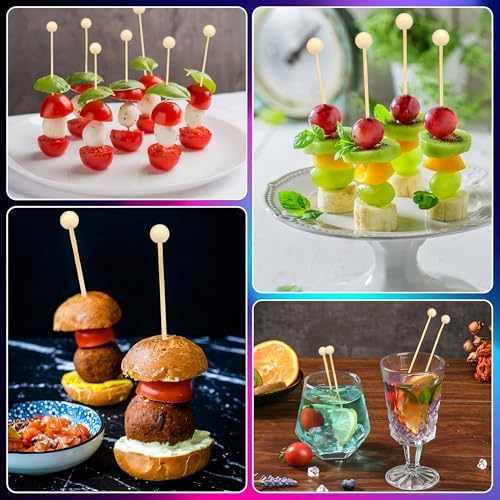 300Pcs Fancy Toothpicks for Appetizers,4.7Inch Wooden Ball Cocktail