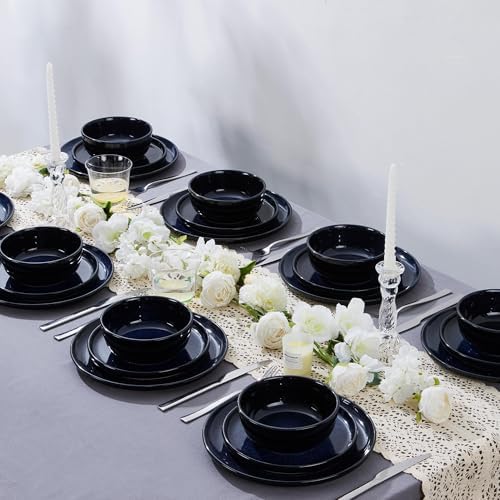 LIANYU 24 Piece Dinnerware Plate and Bowls Dishes Sets for 8, Midnight Blue