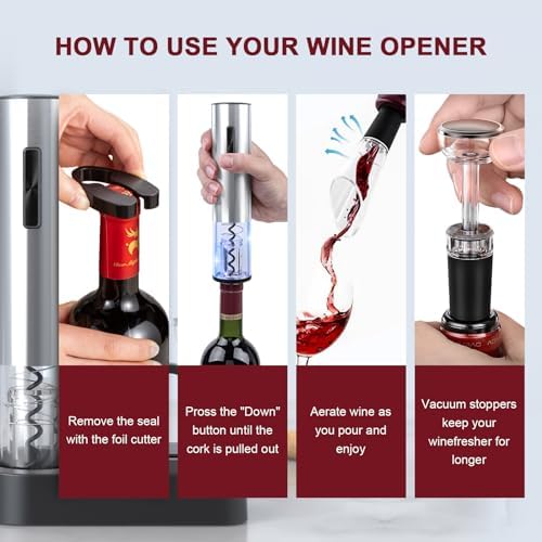 Electric Wine Opener Set, Rechargeable Cordless Automatic Wine Bottle