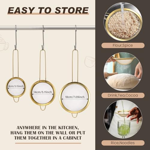 Baderke 5 Pcs Gold Strainers and Colanders Set Including 4/5 Quart