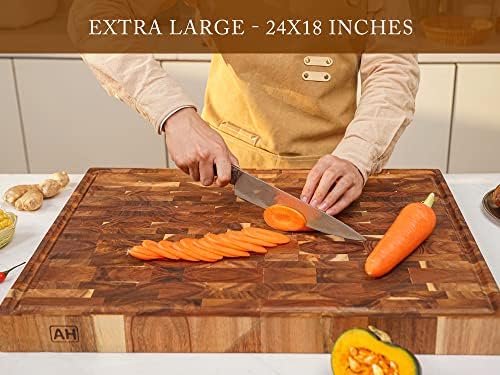 AZRHOM Acacia End Grain Wood Cutting Board, 24 x 18 x 2 in