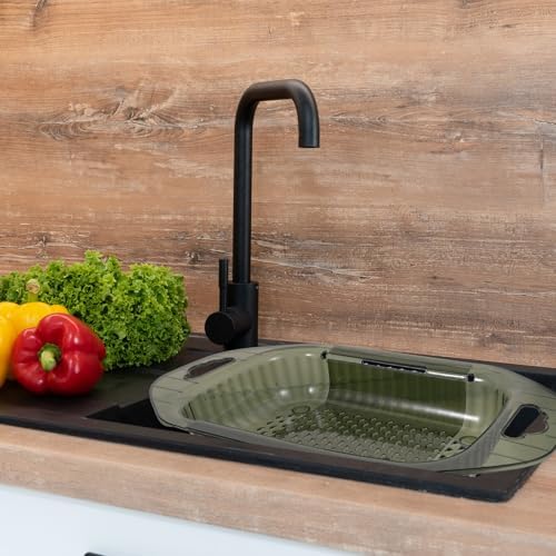 Adjustable Over-the-sink Colander Strainer Basket, Green Plastic