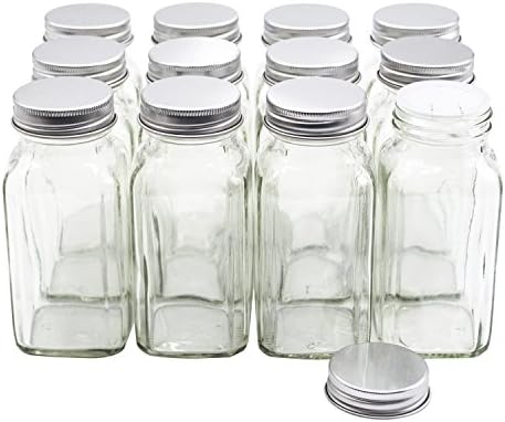 12 pieces of French Square Glass Spice Bottles 6 oz Spice Jars with