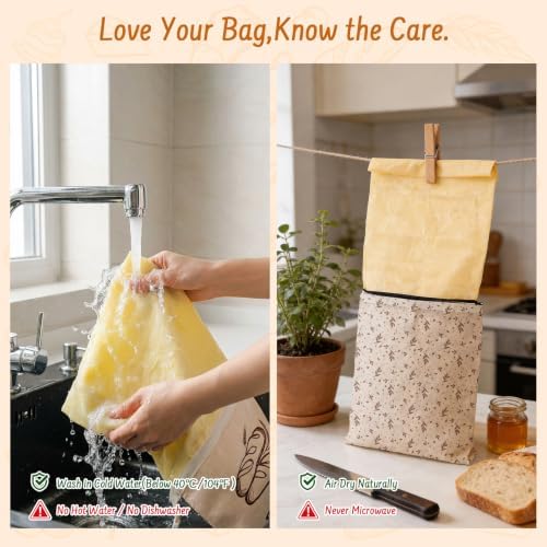 2-Pack Reusable Beeswax Bread Bags, 16.5 x 13 inch