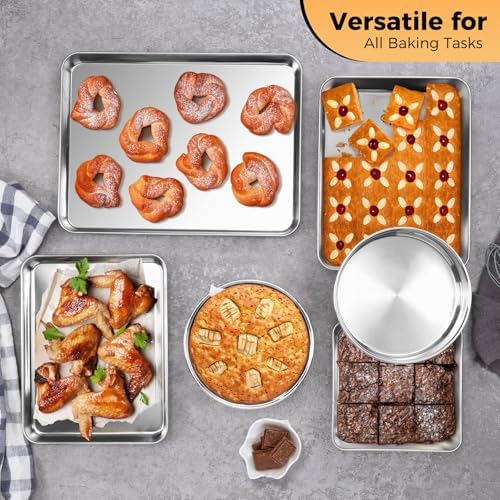 E-far Stainless Steel Baking Pan Set, 6-Piece Metal Bakeware Sets