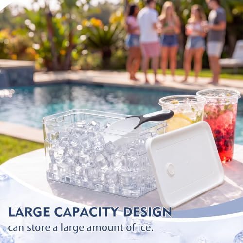 1 Set Ice Bin for Freezer with Lid Scoop, Tall Version, Black White