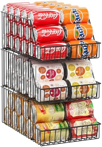 3 Pack Can Storage Organizer For Pantry,Stackble Widen Can Holder Rack With 3 Adjustable Dividers, Can Dispensers For Soup Soda Canned Food Water Bottle, Pop Drink Organizers for Cabinet Shelf