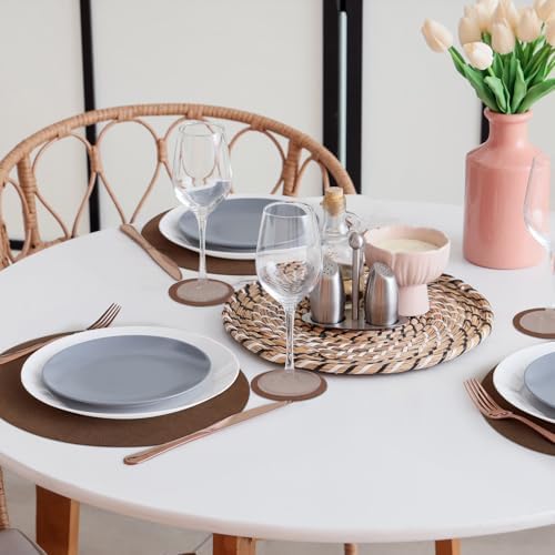 comfoyar Faux Leather Round Placemats with Coasters Set of 6, 13x13