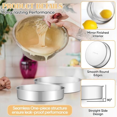 TeamFar 9 Inch Cake Pan Set of 2, Stainless Steel Round Cake Baking