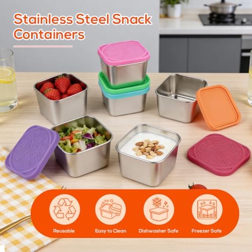 YQL 6-Pack 6oz Square Stainless Steel Snack Containers for Kids