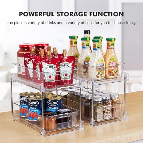 2 Pack Clear Bathroom Organizers and Storage, 2 Tier Pull Out Under