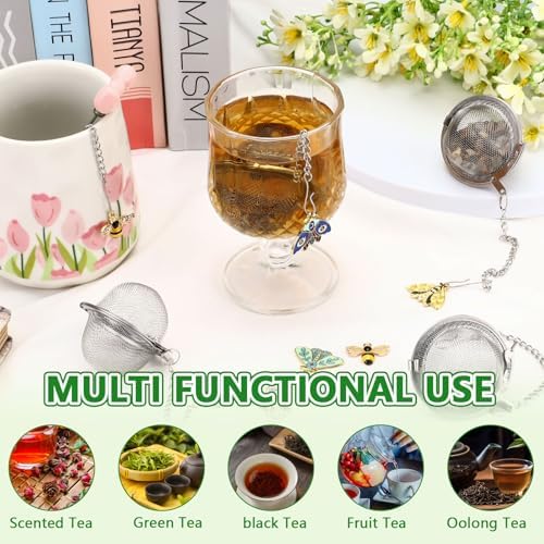 6 Set Tea Infuser for Loose Leaf Tea with Butterfly Bee Charm Pendant