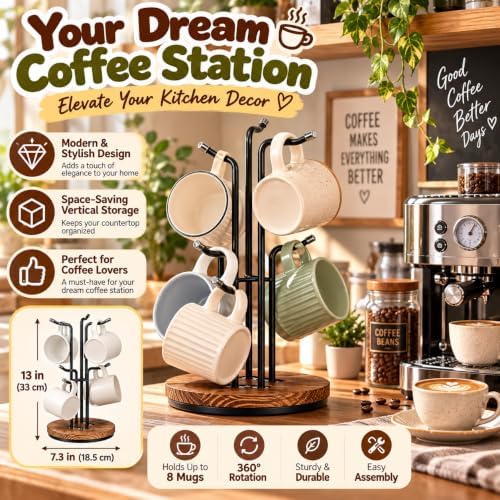 360° Rotating Mug Tree for Countertop with 8 Hooks for Kitchen Coffee