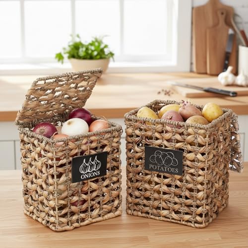 2 Pack Potato and Onion Storage, Onion Container Potato Bin with Lids