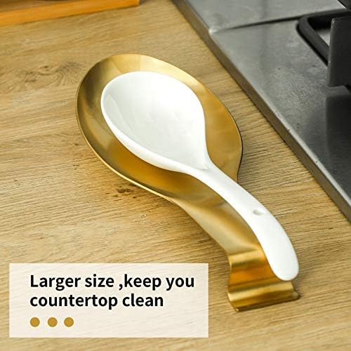BETTWILLGold Spoon Rest for Kitchen Counter, Stainless Steel Spoon