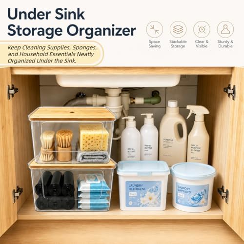 1 Pack Trash Bag Dispenser with Bamboo Lid, Stackable Trash Bag Holder