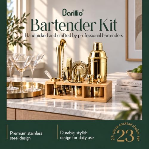 Barillio Gold Bartender Kit - Stainless-Steel Cocktail Shaker Set