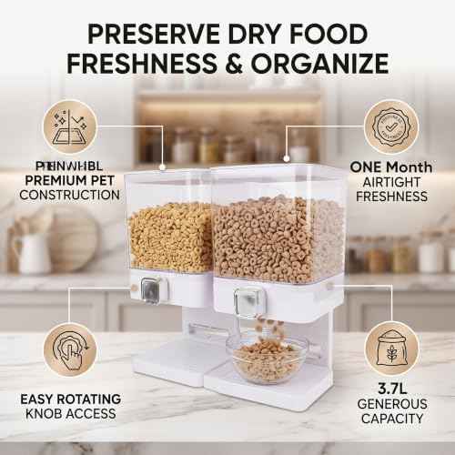 Cereal Dispenser Countertop, 2 X 3.7L Airtight Dry Food Containers