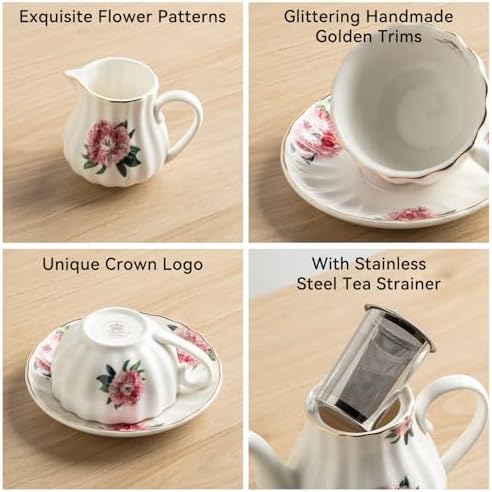 Sweejar Home Porcelain Tea Sets British Royal Series, 8 OZ Cups &