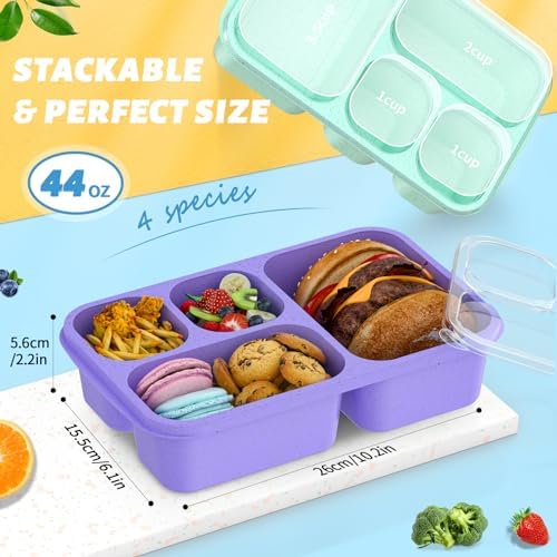 Bento Box 4-Pack 5-Compartment Meal Prep Containers, BPA-Free Plastic