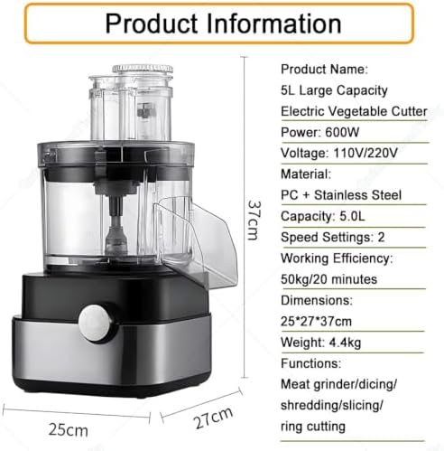 Food Processor, 600W, 5000ml Capacity