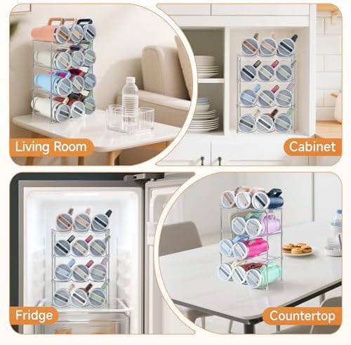 Sbosbo Water Bottle Organizer, Stackable Bottle Storage Rack, 4 Pack