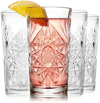 Libbey Hobstar Cooler Cut Glass Drinking Glasses Set of 4