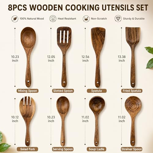 8-Piece Teak Wood Cooking Utensil Set