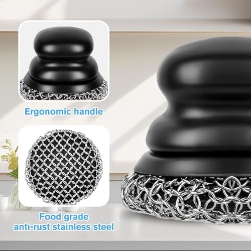 Cast Iron Scrubber and Scraper, Chain Mail Scrubber Cast Iron for Cleaning Dishes, Stock Pots, Pans, Griddles, Grills, Dish Scouring Pads