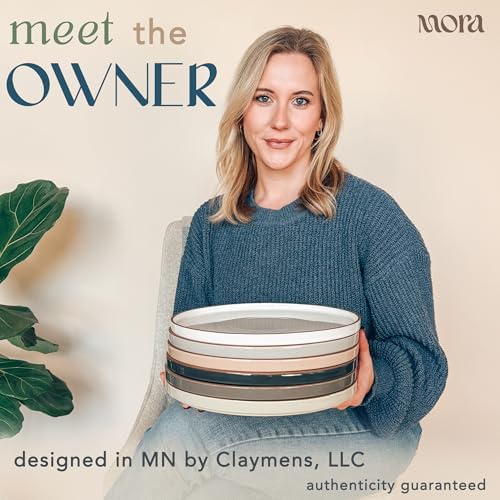 MORA Ceramic Flat Dinner Plates Set of 6, 10.5 in High Edge Dish Set