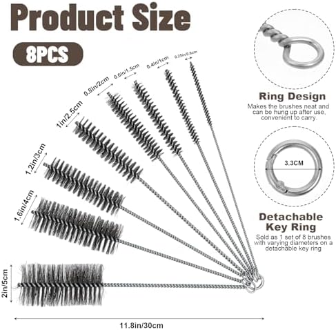 8 Pcs 11.8 Inch Pipe Cleaning Brush Set with Stainless Steel Bristles