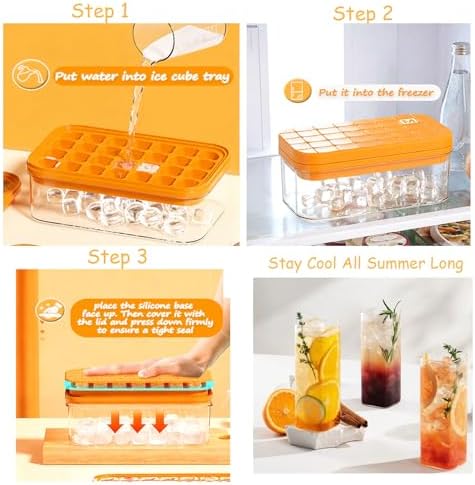 Ice Cube Tray with Lid and Bin, Easy Release Silicone Ice Cube Maker