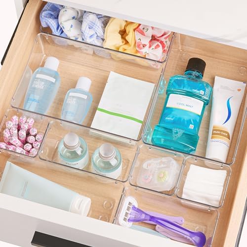 Vtopmart 25 PCS Clear Plastic Drawer Organizers Set, 4-Size Versatile