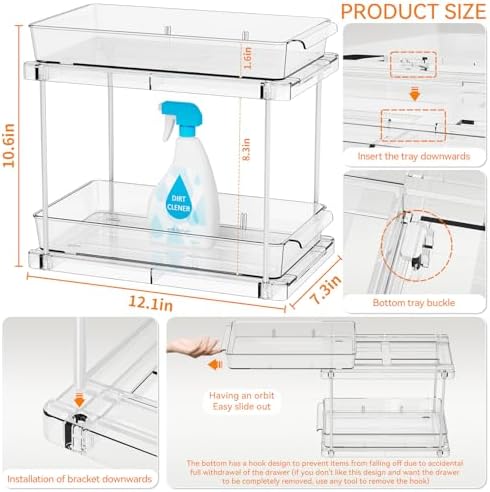 Yieach 4 Pack Under Sink Organizers and Storage,Clear Acrylic Bathroom