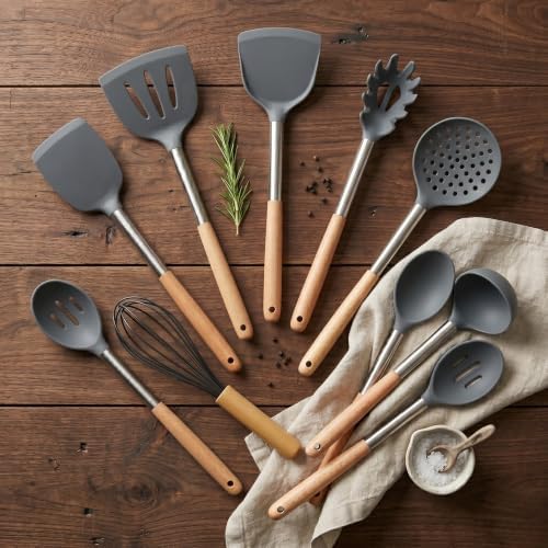 Silicone Kitchen Utensils Set, 9 Pcs Full-Size Non-Toxic Cooking