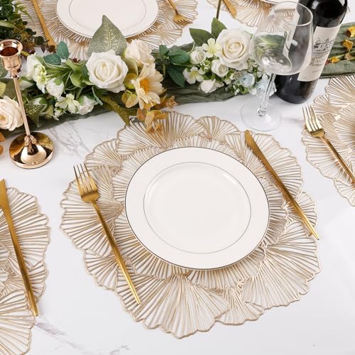 Round Placemats Pressed Vinyl Metallic Flower Place Mats Set of 6