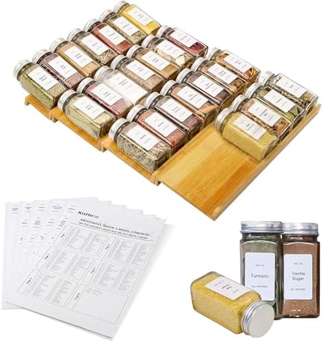 Spice Drawer Organizer with 28 Spice Jars and 216 Labels,Non-slip