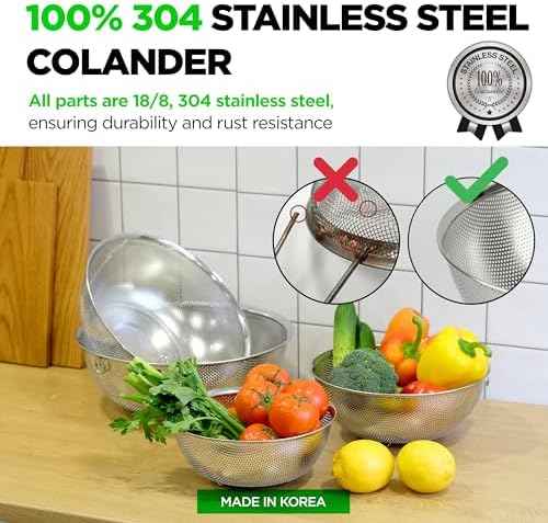 Stainless Steel Colander Set of 4, 3.5-9.5 Qt