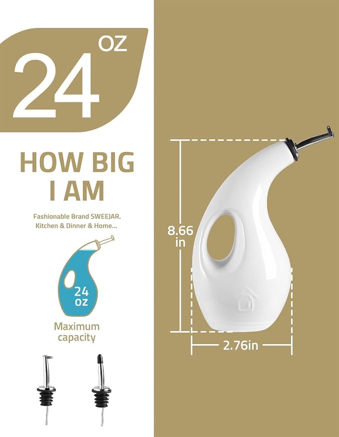 Sweejar Ceramic Olive Oil Dispenser Bottle, 24 Oz Opaque Cruet Protects EVOO - Image 2