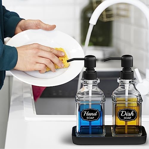 LMQML 2 Pack Glass Soap Dispensers with Tray