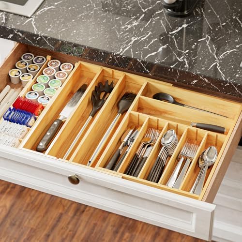 SpaceAid 2.5" High Bamboo Silverware Drawer Organizer with Labels