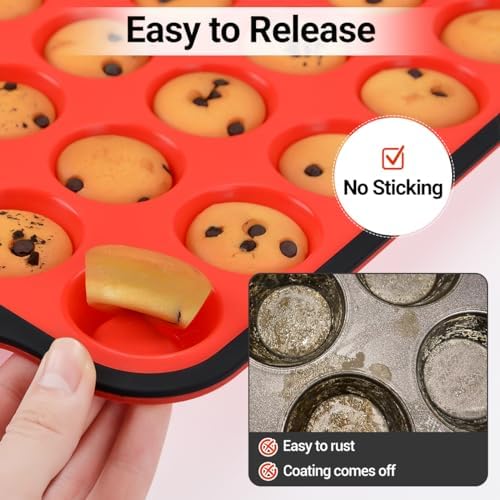 Silicone Mini Muffin Pan, Metal Reinforced Frame Mini Cupcake Pans 24